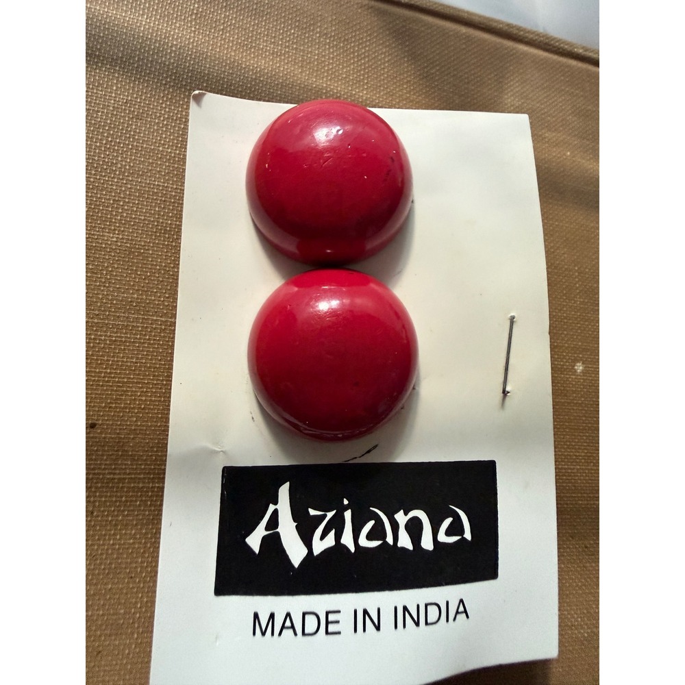 Aziana Vintage Red Domed Clip-On Earrings Made in India Glossy Statement Studs